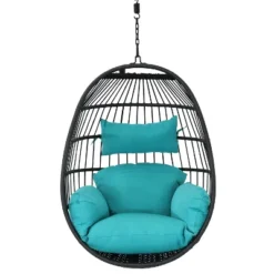 Sunnydaze Decor Sunnydaze Outdoor Resin Wicker Patio Dalia Hanging Basket Egg Chair With Cushions And Headrest - Teal - 2pc 14 Sunnydaze Decor Sunnydaze Outdoor Resin Wicker Patio Dalia Hanging Basket Egg Chair With Cushions And Headrest - Teal - 2pc -Furniture GUEST 5bffd706 fa31 4ede a9bc 7b95d8383327