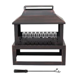 Sunnydaze Decor Sunnydaze Backyard Blaze Heavy-Duty Steel Outdoor Fireplace - Built-In Log Storage And Protective Cover - 35-Inch H - Brushed Bronze -Furniture GUEST 5cf1ccb7 6ff0 4577 a7d8 122d2816153d