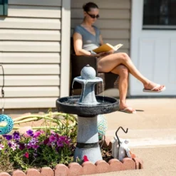 Sunnydaze Decor Sunnydaze 29.5" H Contemporary 2-Tone Outdoor Water Fountain With Light -Furniture GUEST 5ec52382 ae2c 481d 84f7 3cf764ae858f