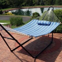 Sunnydaze Decor Sunnydaze Outdoor Weather-Resistant Polyester Quilted Hammock Cushion Pad And Hammock Pillow With Ties - Breakwater Stripe -Furniture GUEST 5f7262f8 1975 411e 93ef ac9a479adc65