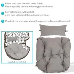 Sunnydaze Decor Sunnydaze Outdoor Replacement Danielle Hanging Egg Chair Cushion And Headrest Pillow Set - Gray - 2pc