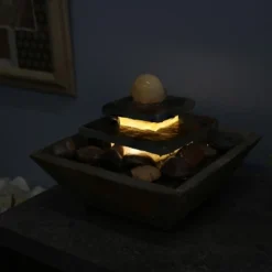 Sunnydaze Decor Sunnydaze Indoor Home Office Slate And Polished Stone Ball Tiered Tabletop Water Fountain With LED Light - 8" -Furniture GUEST 606b84e2 24f9 4529 a171 f464ea2a732f