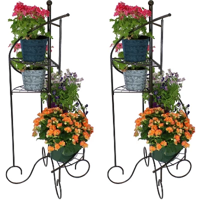 Sunnydaze Decor Sunnydaze Indoor/Outdoor Iron Metal 4-Tiered Potted Flower Plant Stand With Spiral Staircase Design - 56" - Black - 2pk 7 Sunnydaze Decor Sunnydaze Indoor/Outdoor Iron Metal 4-Tiered Potted Flower Plant Stand With Spiral Staircase Design - 56" - Black - 2pk - Image 5