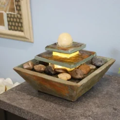 Sunnydaze Decor Sunnydaze Indoor Home Office Slate And Polished Stone Ball Tiered Tabletop Water Fountain With LED Light - 8" -Furniture GUEST 6295ad3f f956 48f9 a185 ba1b10cc0922