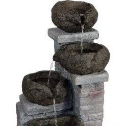 Sunnydaze Decor Sunnydaze Outdoor Polyresin Solar Powered Stone Bowls Water Fountain With LED Lights And Backup Battery - 30" -Furniture GUEST 62bb312d a1f6 4abe a0fa fdb48a0b8aa7