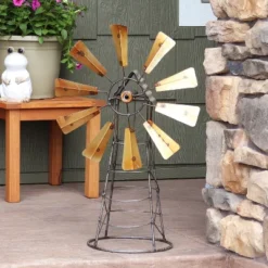 Sunnydaze Decor Sunnydaze Golden Metal Windmill Outdoor Garden Art Statue - 26 In.