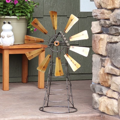 Sunnydaze Decor Sunnydaze Golden Metal Windmill Outdoor Garden Art Statue - 26 In. 3 Sunnydaze Decor Sunnydaze Golden Metal Windmill Outdoor Garden Art Statue - 26 In.