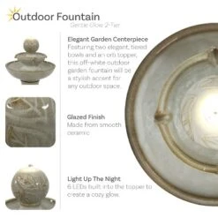 Sunnydaze Decor Sunnydaze Gentle Glow 2-Tier Ceramic Outdoor Fountain With LED Lights - 26.5" H - Off-White