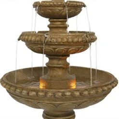 Sunnydaze Decor Sunnydaze 65"H Electric Resin And Concrete 4-Tier Eggshell Edge Outdoor Water Fountain With LED Lights -Furniture GUEST 63f04881 4e55 4565 8be9 dbbececeaf85