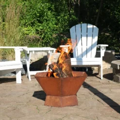 Sunnydaze Decor Sunnydaze Outdoor Camping Or Backyard Hexagon Rustic Affinity Fire Pit Bowl On Pedestal Stand - 23" - Oxidized Rust