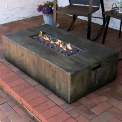 Sunnydaze Decor Sunnydaze Rustic Rectangular Propane Gas Fire Pit Table With Outdoor Weather-Resistant Durable Cover And Lava Rocks - 48" L - Faux Wood -Furniture GUEST 64cd9e74 0340 4312 8a5b c11040f65bb9