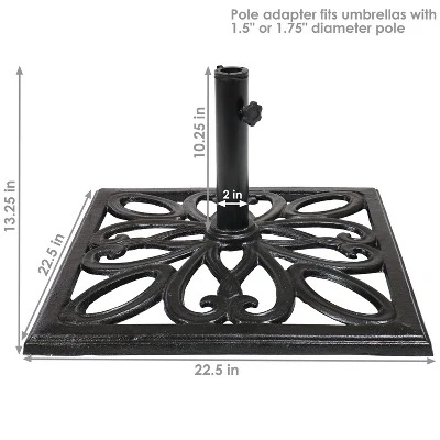 Sunnydaze Decor Sunnydaze Outdoor Heavy-Duty Cast Iron Decorative Imperial Geometric Design Square Patio Umbrella Base - 16" - Black 6 Sunnydaze Decor Sunnydaze Outdoor Heavy-Duty Cast Iron Decorative Imperial Geometric Design Square Patio Umbrella Base - 16" - Black - Image 4