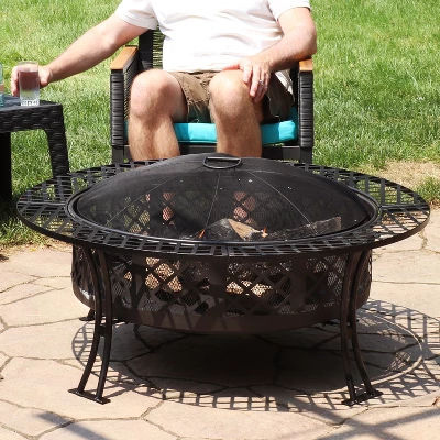 Sunnydaze Decor Sunnydaze Outdoor Camping Or Backyard Steel Diamond Weave Fire Pit Bowl With Spark Screen - 40" - Black 10 Sunnydaze Decor Sunnydaze Outdoor Camping Or Backyard Steel Diamond Weave Fire Pit Bowl With Spark Screen - 40" - Black - Image 8