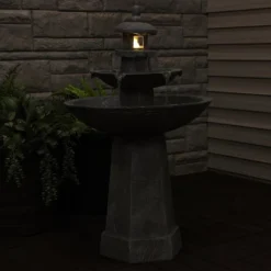 Sunnydaze Decor Sunnydaze 40"H Electric Polyresin 2-Tiered Pagoda Outdoor Water Fountain With LED Light -Furniture GUEST 687afd27 4365 48a7 9733 8f099d387f83