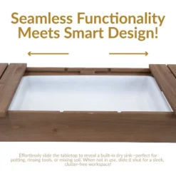 Sunnydaze Decor Sunnydaze Wooden Wheeled Garden Potting Bench With Dry Sink, Storage Shelves, And Tool Hooks - Brown 21 Sunnydaze Decor Sunnydaze Wooden Wheeled Garden Potting Bench With Dry Sink, Storage Shelves, And Tool Hooks - Brown -Furniture GUEST 6894d8f1 aa81 447c a17b 9285defd9a26