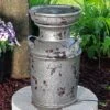 Sunnydaze Decor Sunnydaze 20"H Electric Polystone Farmhouse Vintage Milk Can Birdbath Outdoor Water Fountain With LED Lights