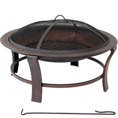 Sunnydaze Decor Sunnydaze Outdoor Portable Camping Or Backyard Elevated Round Fire Pit Bowl With Stand, Spark Screen, Wood Grate, And Log Poker - 29" - Bronze 5 Sunnydaze Decor Sunnydaze Outdoor Portable Camping Or Backyard Elevated Round Fire Pit Bowl With Stand, Spark Screen, Wood Grate, And Log Poker - 29" - Bronze - Image 3
