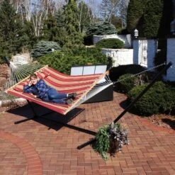 Sunnydaze Decor Sunnydaze 2-Person Quilted Fabric Spreader Bar Hammock With Detachable Pillow And Stand - 400 Lb Weight Capacity/15' Stand -Furniture GUEST 6a6c9421 cd48 44fc 84aa a01d6b91404a