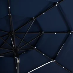 Sunnydaze Decor Sunnydaze 3-Tier Outdoor Patio Umbrella With Polyester Canopy, Solar LED Lights, Push Button Tilt And Crank - 10' - Navy