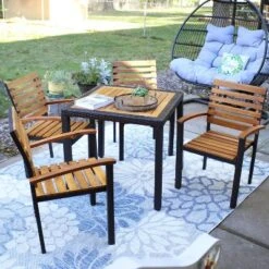 Sunnydaze Decor Sunnydaze Julian 5pc Resin Wicker And Acacia Wood Outdoor Patio Dining Set -Furniture GUEST 6b494a09 c4b2 4e7c 8db7 d4b337d94c7e