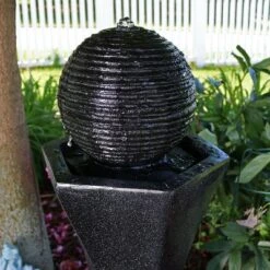 Sunnydaze Decor Sunnydaze Outdoor Polyresin Solar Powered Pedestal And Ball Modern Water Fountain With LED Lights - 31" -Furniture GUEST 6b6d9cb1 5560 4454 8335 97f6bf4b61a8