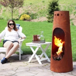Sunnydaze Decor Sunnydaze Outdoor Backyard Patio Steel Santa Fe Wood-Burning Fire Pit Chiminea With Wood Grate - 50" - Rustic Finish -Furniture GUEST 6d60a88b bc28 4440 9f74 a14cf959afc1