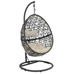 Sunnydaze Decor Sunnydaze Outdoor Resin Wicker Patio Caroline Lounge Hanging Basket Egg Chair Swing With Cushions And Steel Stand Set- 3pc -Furniture GUEST 6da1df1e 4eb4 43bb bd99 675173fa31dd