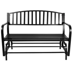 Sunnydaze Decor Sunnydaze 50" 2-Person Metal Outdoor Glider Bench, Black -Furniture GUEST 6de42816 2e4c 4181 ba1f c80e0e9c8bdb