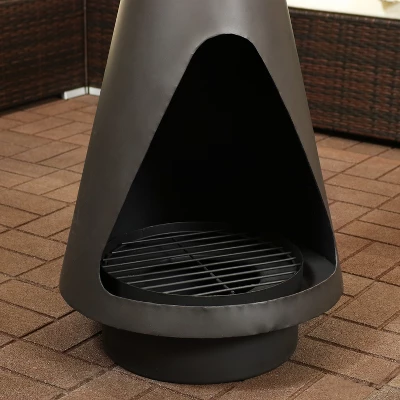 Sunnydaze Decor Sunnydaze Outdoor Backyard Patio Steel Wood-Burning Fire Pit Chiminea With Rain Cap, Wood Grate, And Fire Poker - 56" - Black 7 Sunnydaze Decor Sunnydaze Outdoor Backyard Patio Steel Wood-Burning Fire Pit Chiminea With Rain Cap, Wood Grate, And Fire Poker - 56" - Black - Image 5