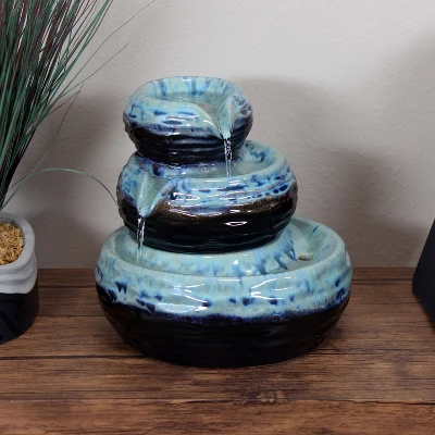 Sunnydaze Decor Sunnydaze Indoor Home Decorative Glazed Ceramic 3-Tiered Modern Textured Bowls Tabletop Water Fountain - 7" 3 Sunnydaze Decor Sunnydaze Indoor Home Decorative Glazed Ceramic 3-Tiered Modern Textured Bowls Tabletop Water Fountain - 7"