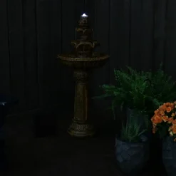 Sunnydaze Decor Sunnydaze Outdoor Solar Powered Ornate Elegance Tiered Water Fountain With Battery Backup And LED Light - 41" - Rustic Finish -Furniture GUEST 6fbae3fe ccb6 4d1e 83ca ae150d65333b
