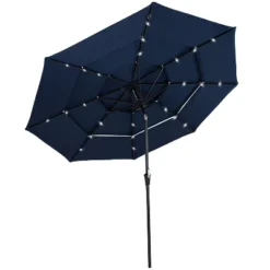 Sunnydaze Decor Sunnydaze 3-Tier Outdoor Patio Umbrella With Polyester Canopy, Solar LED Lights, Push Button Tilt And Crank - 10' - Navy -Furniture GUEST 70e83225 9703 402b 9443 34d3796c25c6