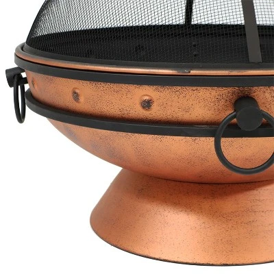 Sunnydaze Decor Sunnydaze Outdoor Camping Or Backyard Large Round Fire Pit Bowl With Handles And Spark Screen - 30" - Copper Finish 4 Sunnydaze Decor Sunnydaze Outdoor Camping Or Backyard Large Round Fire Pit Bowl With Handles And Spark Screen - 30" - Copper Finish - Image 3