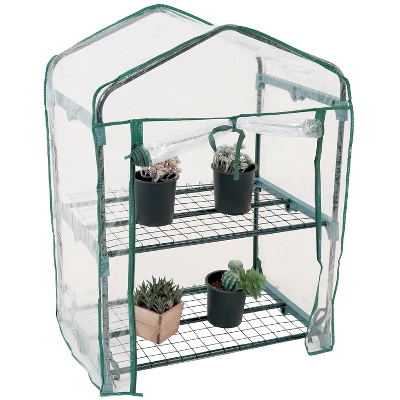 Sunnydaze Decor Sunnydaze Outdoor Portable Growing Rack 2-Tier Greenhouse With PVC Roll-Up Door - 2 Shelves - Clear 11 Sunnydaze Decor Sunnydaze Outdoor Portable Growing Rack 2-Tier Greenhouse With PVC Roll-Up Door - 2 Shelves - Clear - Image 9