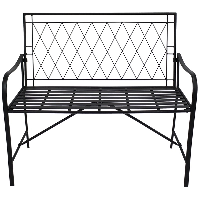 Sunnydaze Decor Sunnydaze Outdoor 2-Person Iron Argyle Diamond Patio Bench - Black 7 Sunnydaze Decor Sunnydaze Outdoor 2-Person Iron Argyle Diamond Patio Bench - Black - Image 5