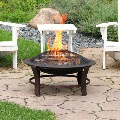 Sunnydaze Decor Sunnydaze Outdoor Portable Camping Or Backyard Elevated Round Fire Pit Bowl With Stand, Spark Screen, Wood Grate, And Log Poker - 29" - Bronze 3 Sunnydaze Decor Sunnydaze Outdoor Portable Camping Or Backyard Elevated Round Fire Pit Bowl With Stand, Spark Screen, Wood Grate, And Log Poker - 29" - Bronze