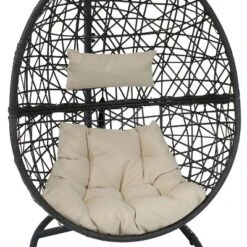 Sunnydaze Decor Sunnydaze Outdoor Resin Wicker Patio Caroline Lounge Hanging Basket Egg Chair Swing With Cushions And Steel Stand Set- 3pc -Furniture GUEST 73879895 f673 4cfa 9e9f c70878c0abf6