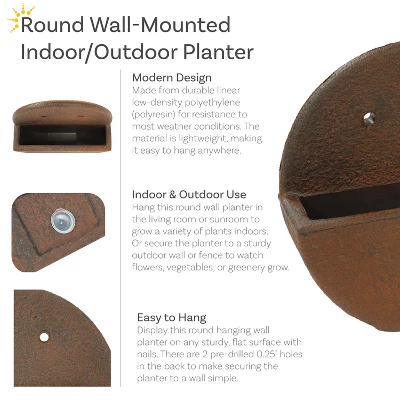 Sunnydaze Decor Sunnydaze Indoor/Outdoor Round Polyresin Wall-Mounted Flower Pot Planter - 12" 4 Sunnydaze Decor Sunnydaze Indoor/Outdoor Round Polyresin Wall-Mounted Flower Pot Planter - 12" - Image 2