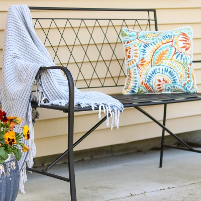 Sunnydaze Decor Sunnydaze Outdoor 2-Person Iron Argyle Diamond Patio Bench - Black 4 Sunnydaze Decor Sunnydaze Outdoor 2-Person Iron Argyle Diamond Patio Bench - Black - Image 2