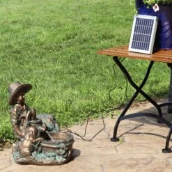 Sunnydaze Decor Sunnydaze Outdoor Polyresin Boy With Dog Solar Powered Water Fountain Feature With LED Light - 15" - Light Brown -Furniture GUEST 74707244 e969 421b bcd3 d911f67c4512
