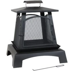 Sunnydaze Decor Sunnydaze Outdoor Camping Or Backyard Steel Pagoda Style Fire Pit With Log Poker And Wood Grate - 32" - Black -Furniture GUEST 74b46b97 c453 43cd 9f24 627c4c3f2a7e