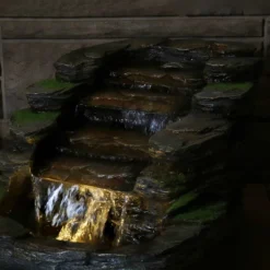 Sunnydaze Decor Sunnydaze 14"H Electric Polyresin Shale Falls Outdoor Water Fountain With LED Lights -Furniture GUEST 750b06f0 1431 4188 87b2 05b6f81be510