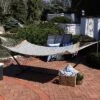 Sunnydaze Decor Sunnydaze Polycotton 2-Person Hammock With Curved Bamboo Foldable Spreader Bars - 450 Lb Weight Capacity - Neutral Stripe -Furniture GUEST 7557ca09 d104 4266 81c4 7eed2546b9fa
