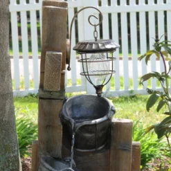 Sunnydaze Decor Sunnydaze 34"H Electric Polyresin Rustic Pouring Buckets Outdoor Water Fountain With Solar Lantern -Furniture GUEST 76787ffd 6f08 47ac a547 ca8c18d5ecfc