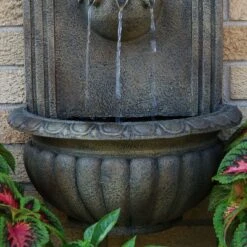 Sunnydaze Decor Sunnydaze 27"H Solar-Powered With Battery Pack Polystone Florence Outdoor Wall-Mount Water Fountain, Florentine Stone Finish -Furniture GUEST 76b4b1b1 63d6 4f81 9887 d16339d0e11f