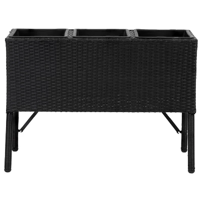 Sunnydaze Decor Sunnydaze 3-Section Wicker Raised Planter Bed For Indoor Or Outdoor Use - Black 5 Sunnydaze Decor Sunnydaze 3-Section Wicker Raised Planter Bed For Indoor Or Outdoor Use - Black - Image 3