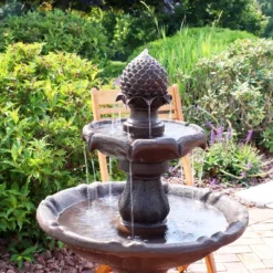 Sunnydaze Decor Sunnydaze 46" H Outdoor 2-Tier Pineapple Solar Water Fountain With Battery Backup -Furniture GUEST 7803ebde d513 4f82 a7c4 df70e7d1ae84