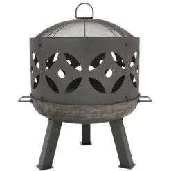 Sunnydaze Decor Sunnydaze Outdoor Camping Or Backyard Cast Iron Retro Round Fire Pit Bowl With Handles And Spark Screen - 26" - Black -Furniture GUEST 781b7de4 00df 48dc 84e9 8e0848c915fc