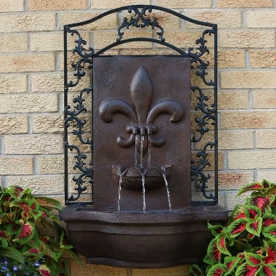 Sunnydaze Decor Sunnydaze 33"H Solar-Powered Polystone French Lily Design Outdoor Wall-Mount Water Fountain 3 Sunnydaze Decor Sunnydaze 33"H Solar-Powered Polystone French Lily Design Outdoor Wall-Mount Water Fountain