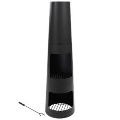 Sunnydaze Decor Sunnydaze Outdoor Backyard Heavy-Duty Steel Modern Wood-Burning Fire Pit Chiminea With Built-In Log Storage - 49" - Black -Furniture GUEST 78ab807b fde6 4638 8a29 e9f4f90d1f3d